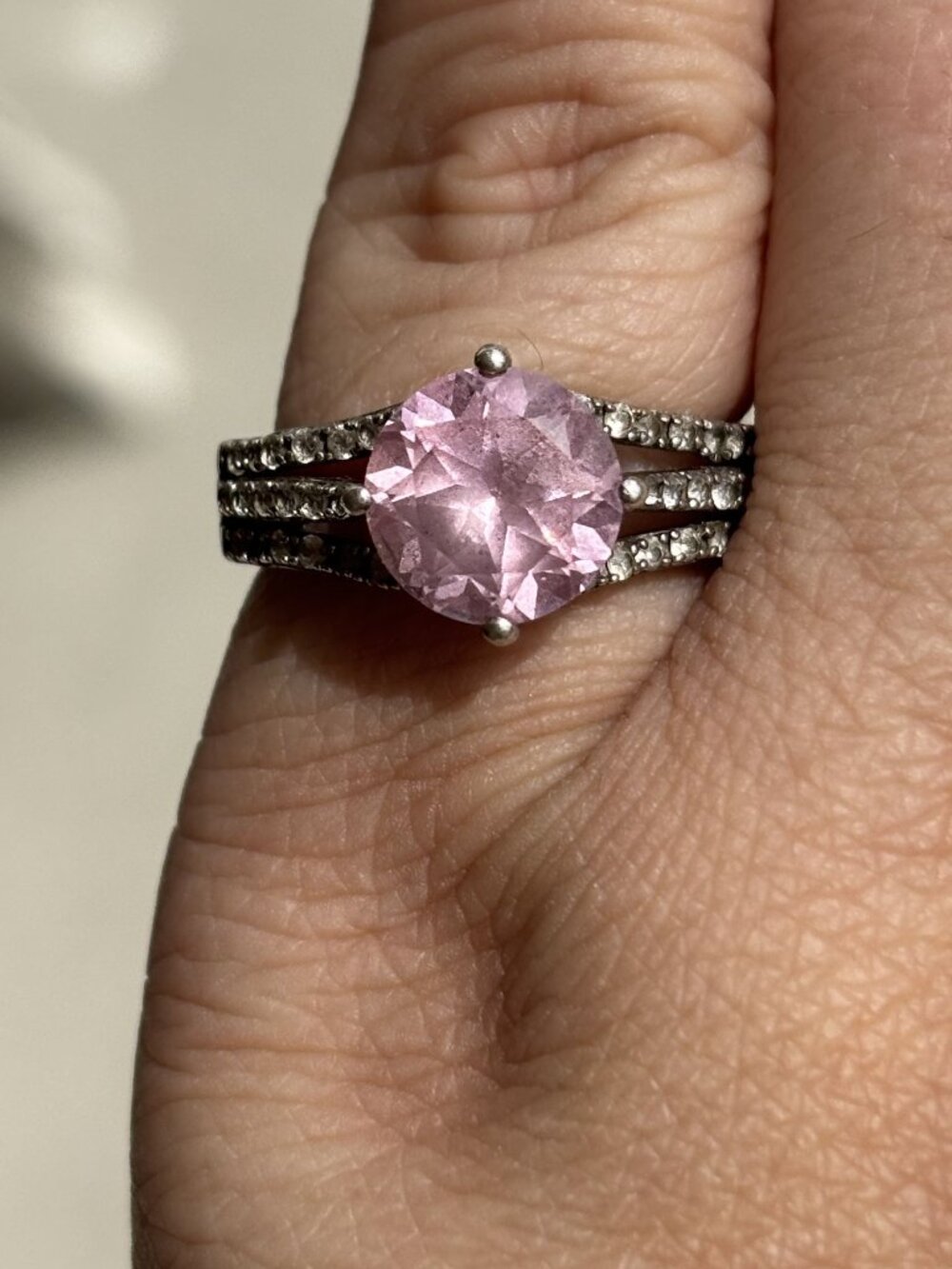 Sterling Silver 925 Pink Stone Ring Size 7 or 7.25